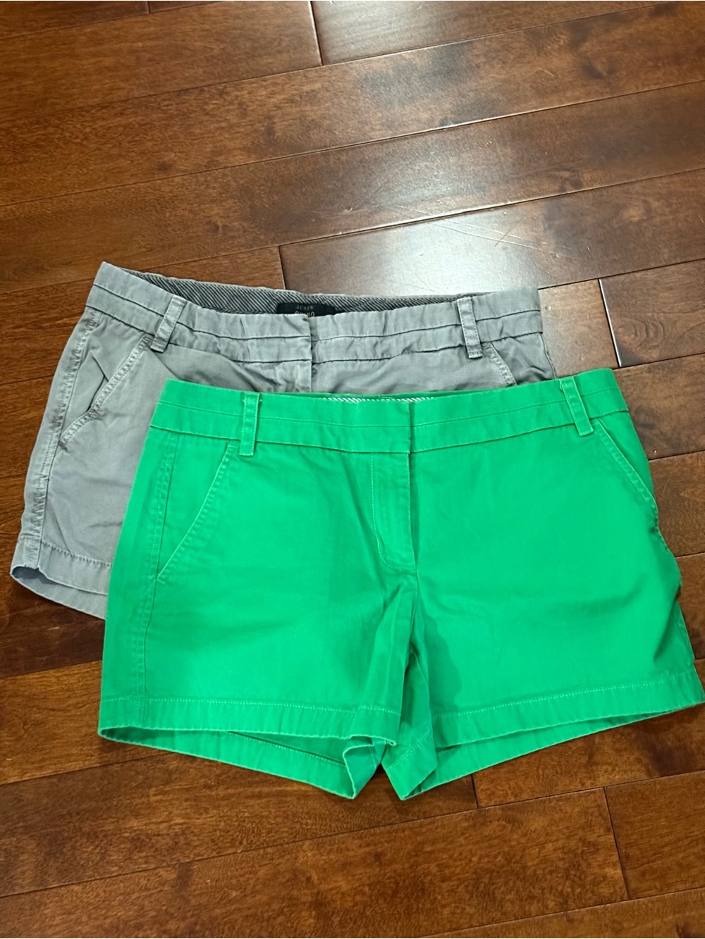 J. Crew Green and Gray Mid-Rise Cotton Chino Shorts Duo